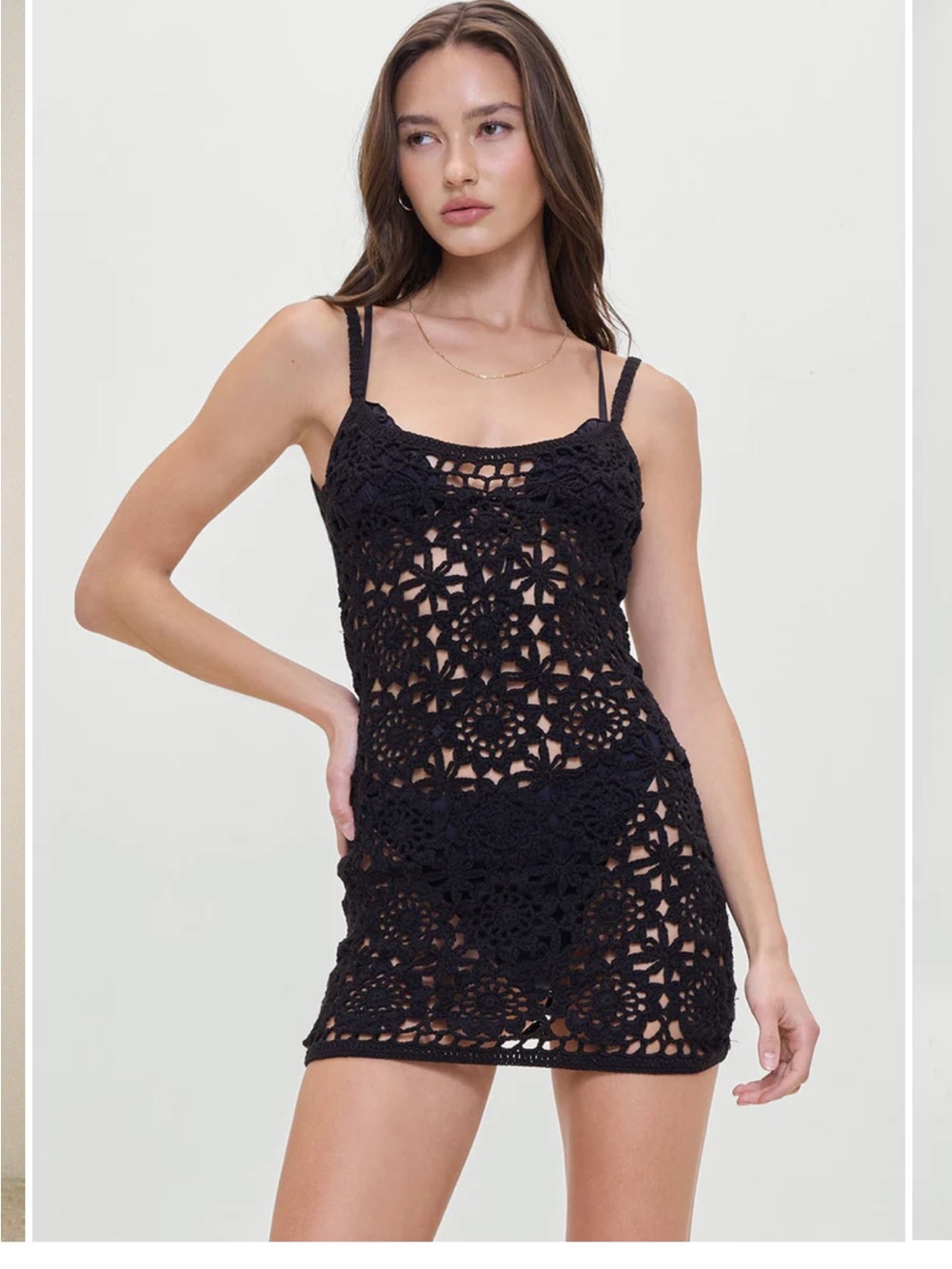 Frankie's Bikinis Black Crochet Swim Coverup Mini Dress